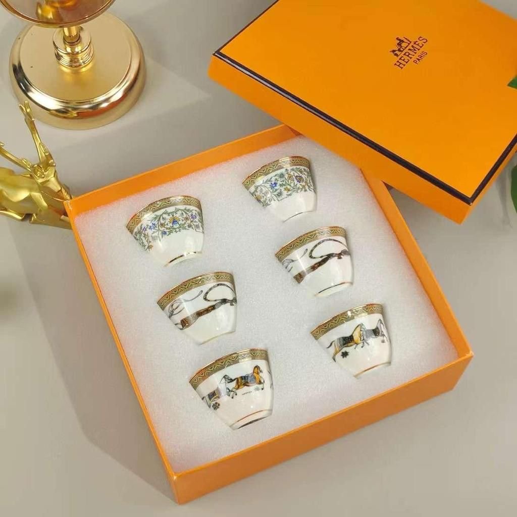 Hermes Arabic Coffee Cups set of six - 3 diffrent drowing design